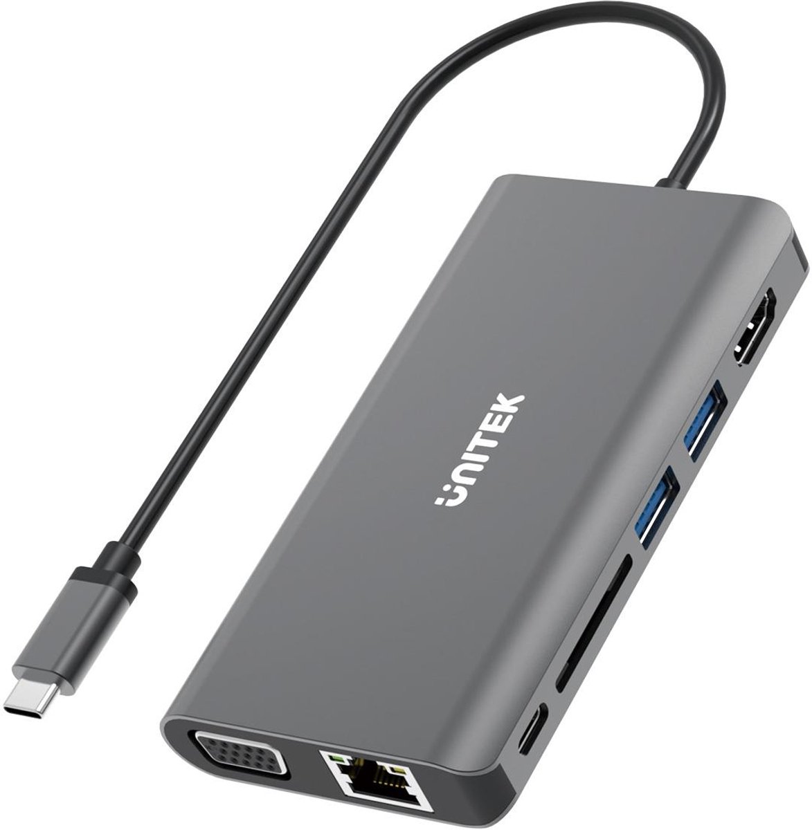 Unitek Hub Usb-C D1019B 3.1 8-In-1 Voor Laptop En Macbook Met Power Delivery 100W
