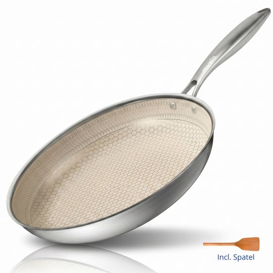 Morelia® Koekenpan 24 cm Inductie en Gas - Incl Spatel - PFAS Vrij - Keramische Anti aanbaklaag - Oven en Vaatwasserbestendig - Beige