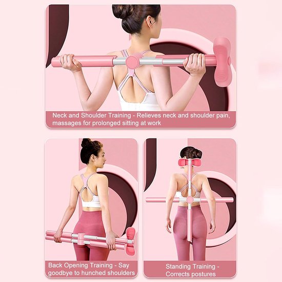 Yoga Correctie Stang - Lichaam Uitlijning - Rug Oefeningen - Draagbare Trainingshulp - 78cm Lengte - Roze — afbeelding 2