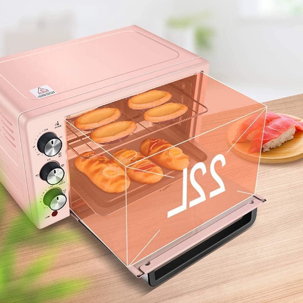 Mini Oven - Aanrechtoven Compact - Huishoudelijk Bakken - Instelbare Temperatuur - 22 Liter - Blauw