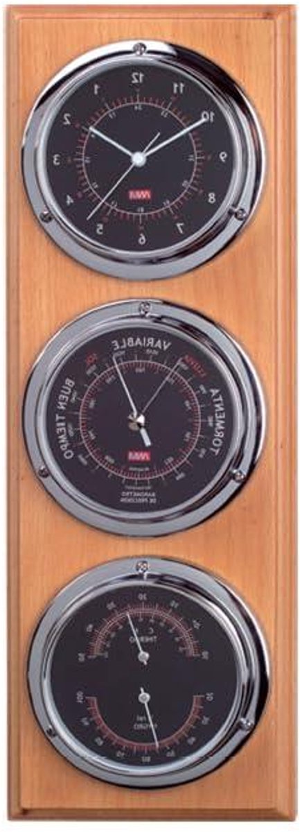 Weerstation Hout - Barometer Hygrometer - Binnen Buiten - Nautische Decoratie - 40 cm - Zwart
