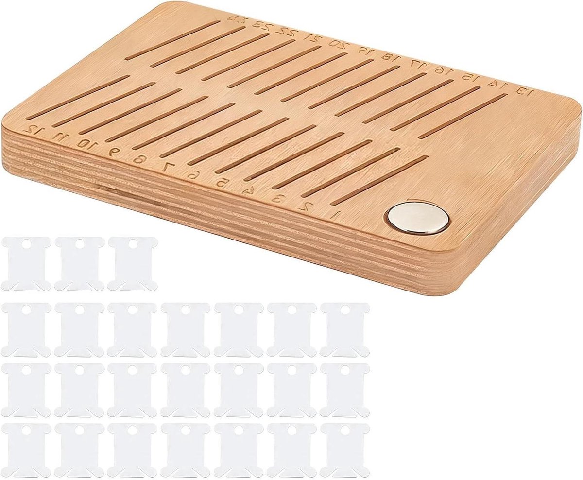 Borduurgaren Organizer - Draad Houder - Handwerk Opslag - Magnetische Lade - 24 Sleuven - Hout