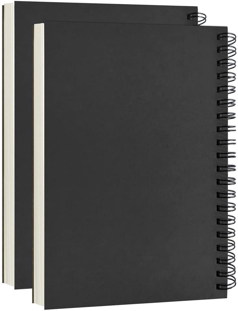 DSTELIN Blank Spiral Notebook, 2 Pack, Soft Cover, Sketchbook, 100 Pages/50 Sheets, 7.5" x 5.1", 100GSM, (Black)