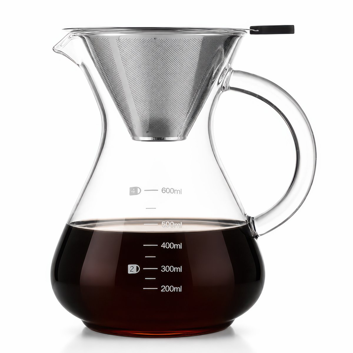 Pour Over Koffiepot met Permanent RVS koffiefilter - Slow Coffee Maker Kit - Glazen Cafetière - Koffekan Drip Gieter - Dripper Koffiemaker - Handmatig Filterkoffie koffiezetapparaat met Herbruikbaar Koffie Filter - Koffiefilterhouder set - 700 ML