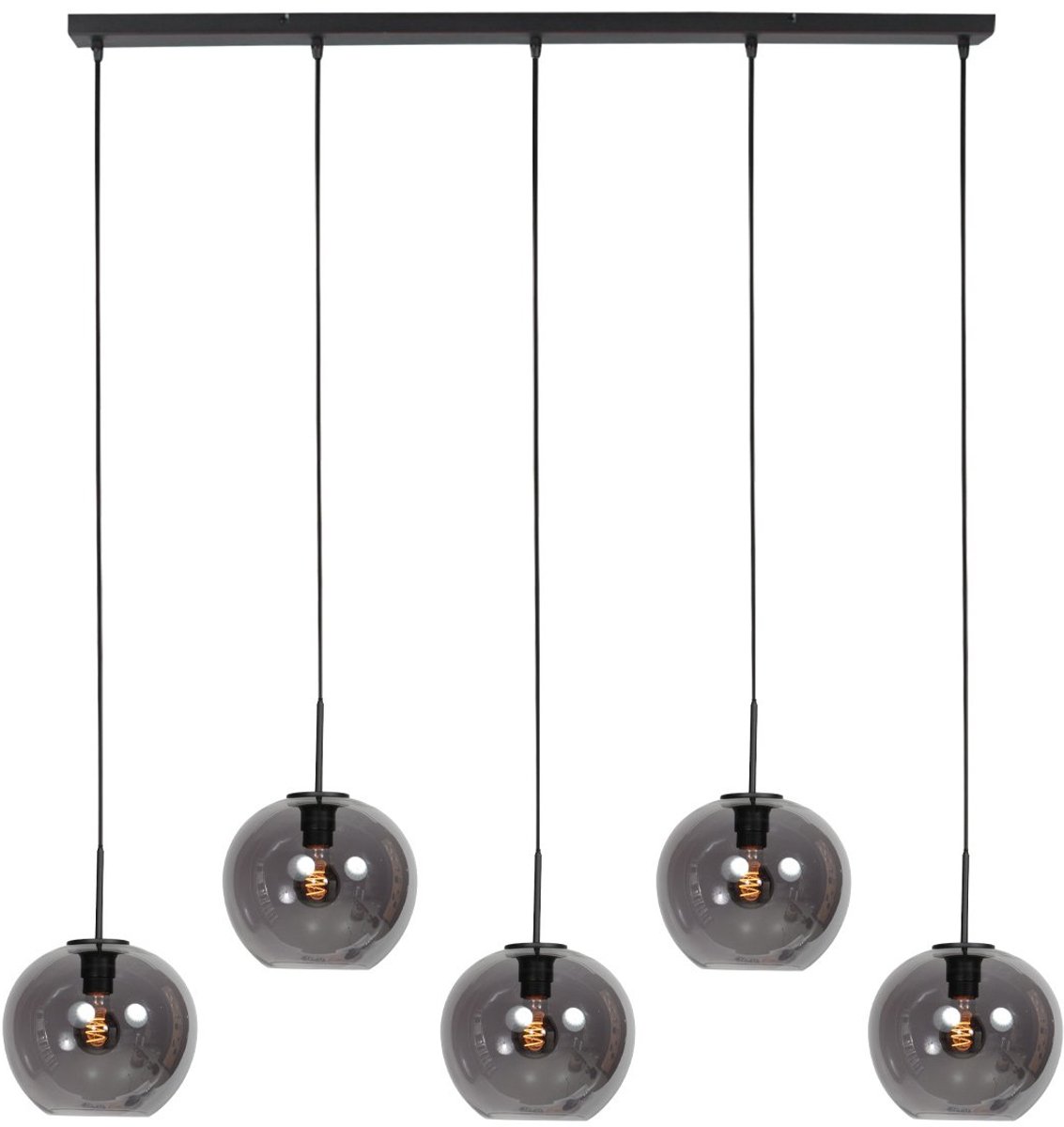 Sferio 4285ZW Hanglamp - Hoogteinstelbaar - Matzwart met 5 Smoke Glazen Bollen - Mexlite - Trendy Interieurverlichting voor Binnen