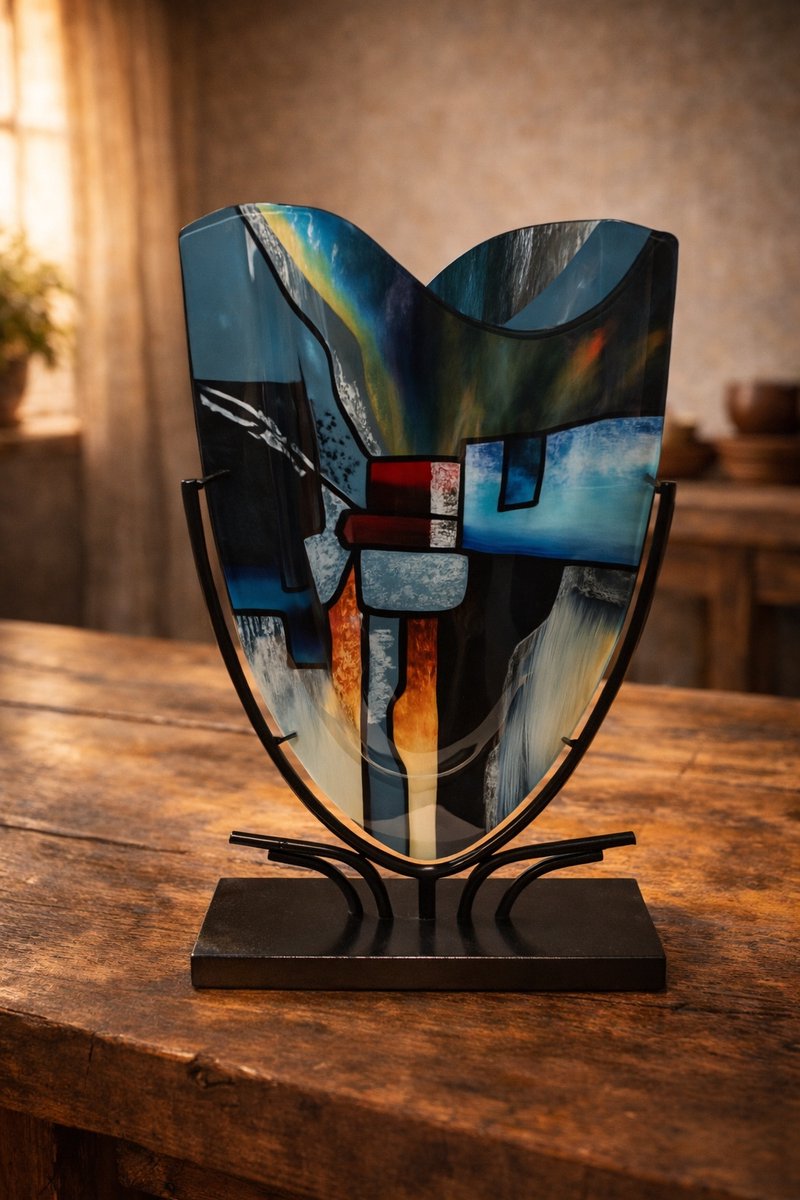 Kristalglas Leerdam Stadsgezicht In Glas - Heldere Kleurvakken - Voor Binnen - Tafel