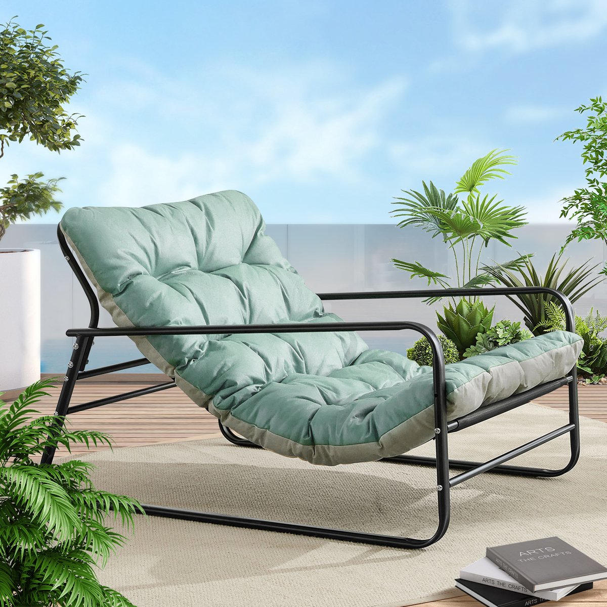HomeMiYN Buitensofa – Teslindi Stof Blauw-Grijs – Voor Woonkamer, Balkon, Tuin & Terras – 240kg – Ergonomisch