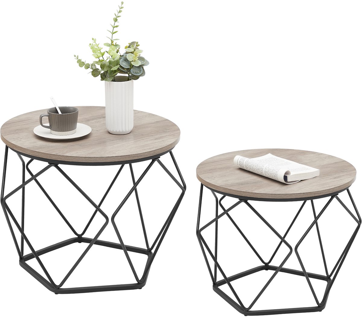 VASAGLE - Salontafel - Bijzettafel - Ronde - Set van 2 - Moderne Bijzettafels - Afneembaar Tafelblad