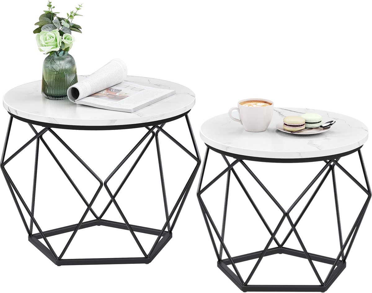 VASAGLE - Salontafel - Bijzettafel - Ronde - Set van 2 - Moderne Bijzettafel - Afneembaar Tafelblad