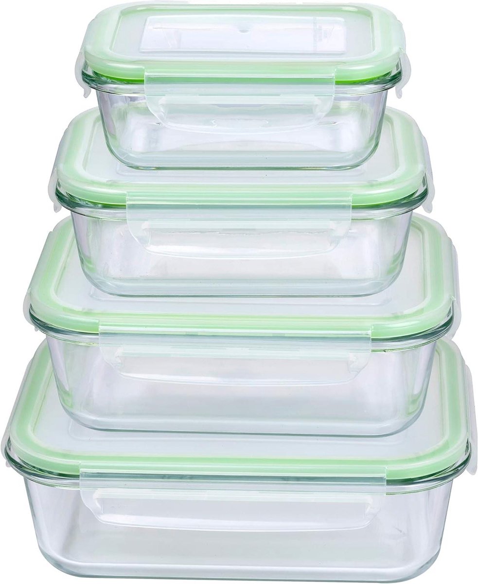 Vershouddozen Set - Glazen Containers - Voedsel Bewaren - Hittebestendig Glas - 8 Delig - Groen