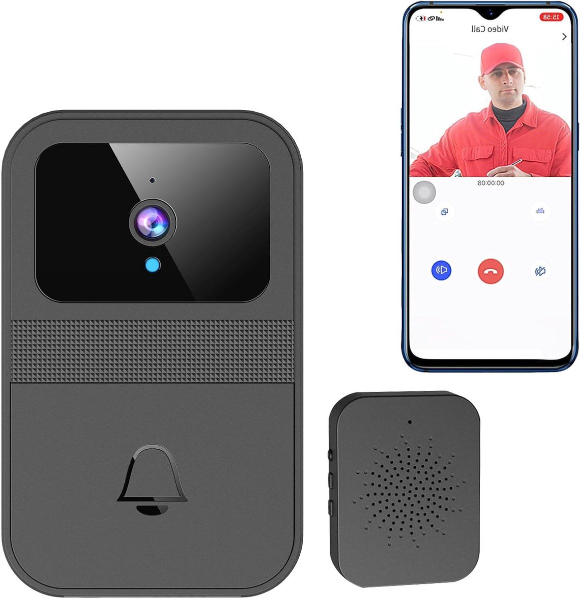 Video Deurbel Camera - Slimme Bel - Beveiliging Thuis - Stemvervorming Functie - 6 x 3 x 10 cm - Zwart