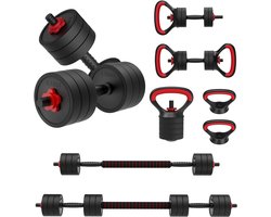 JOROTO Verstelbare Dumbbell Set, 10KG/30KG Gewichten Dumbbell Set met Pluggen, 4 in1 Workout Gewicht voor Home Gym Barbell, Kettlebells, Push up Stand Fitnessapparatuur