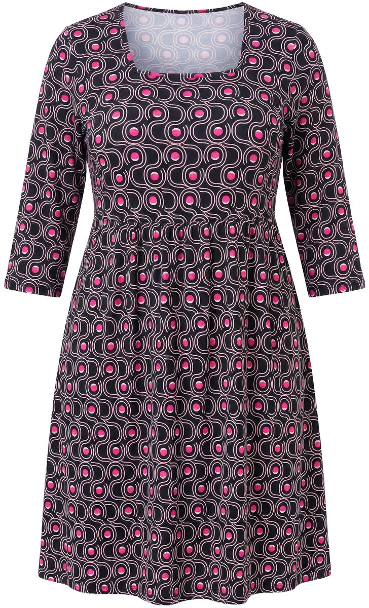 Ulla Popken Dames - Longshirt grafische print carréhals 3/4-mouwen - Zwart - Maat 46+