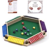 Flero Shut The Box, Houten Dobbelspel, Klepspel - 6 Spelers Familie Bordspel met 12 Dobbelstenen en 6-zijdig Speelbord - Montessori Tactiek- en Rekenspel voor Grote Groepen, Klassen en Feestjes vanaf 3 Jaar (Meerdere Kleuren))