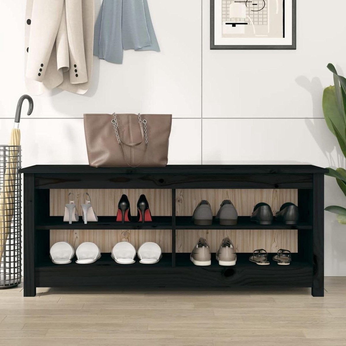 Schoenenbank - Opbergkast Hal - Schoenen Opbergen - Vier Lades - 110 cm Breed - Zwart