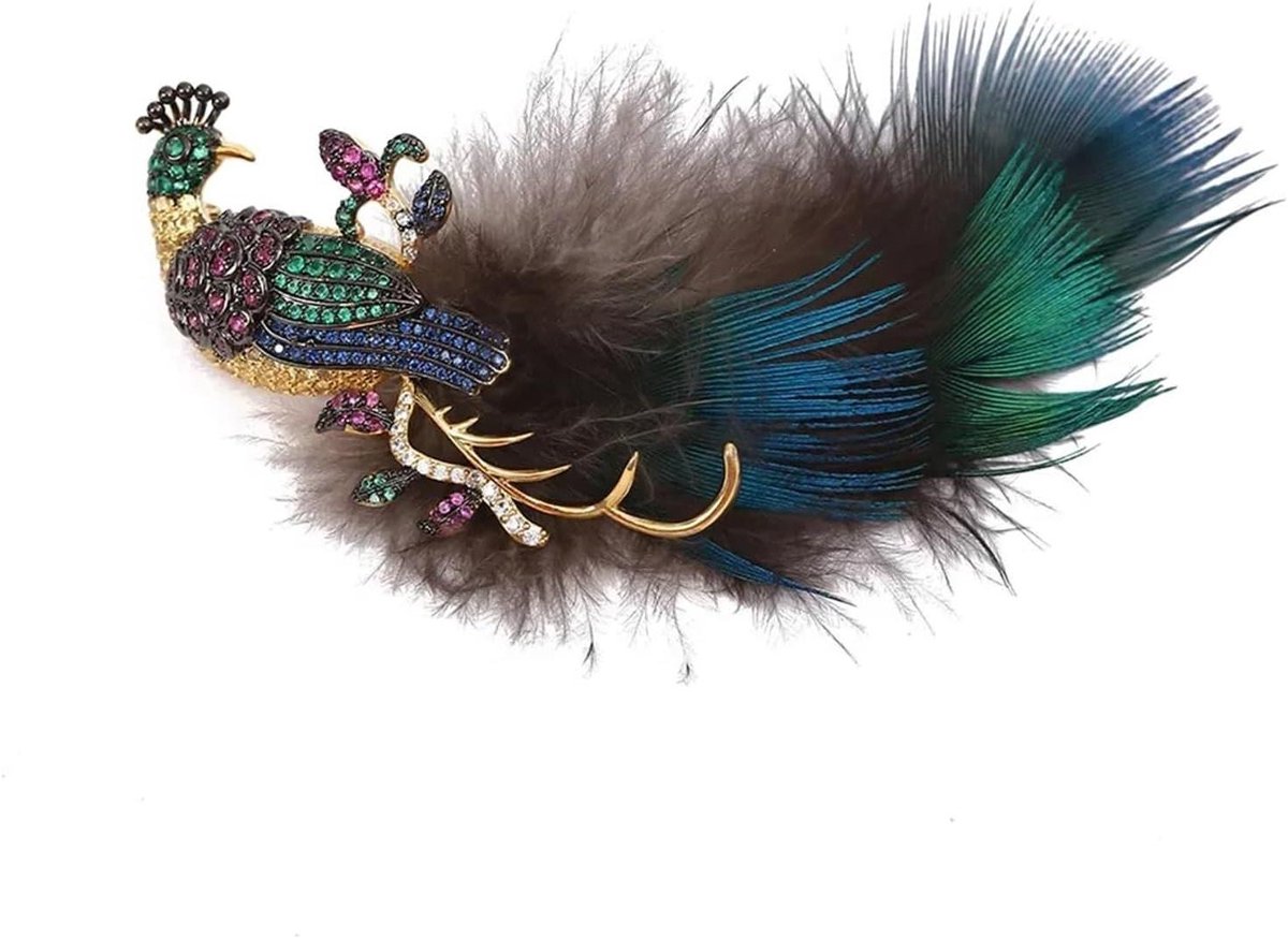 Veer Corsage - Pauw Pin - Outfit Verfraaien - Strass Detail - Niet Gespecificeerd - Gekleurd