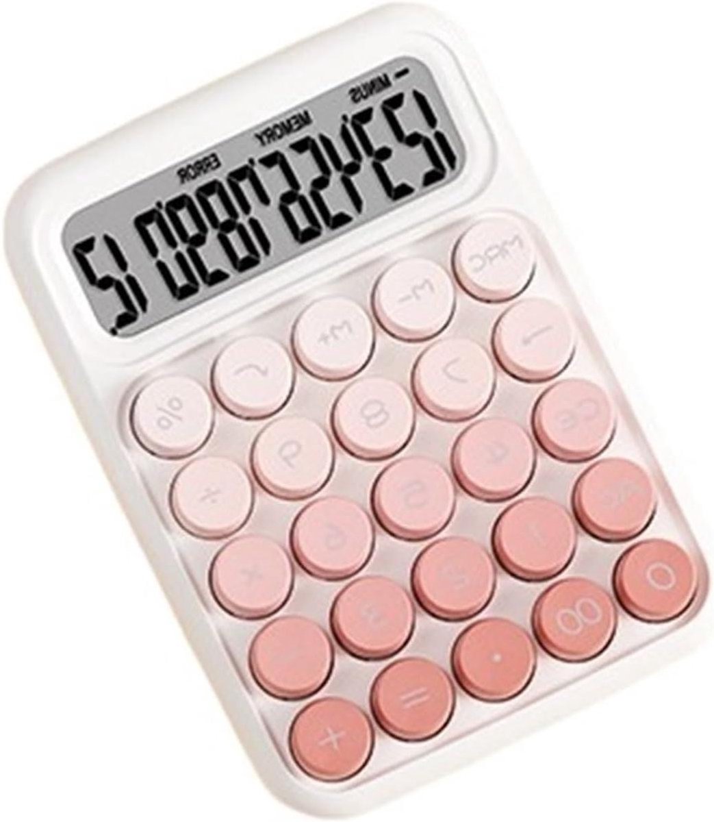 Kantoor Rekenmachine - Desktop Calculator - Dagelijkse Berekeningen - 12 Cijfers Display - Grote Knoppen - Roze