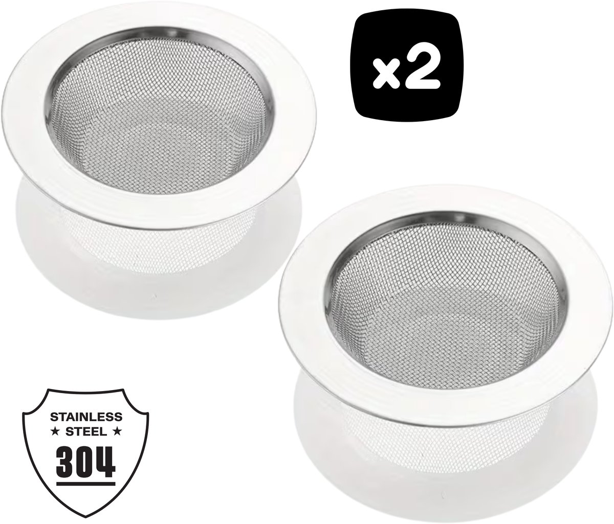2x RVS Gootsteen zeef - 11,2 cm - Universele Gootsteenstop voor Keukenafvoer - Roestvrijstaal Filter tegen Verstopping - Afvoerstop - Geschikt voor Standaard Afvoer - Duurzame Herbruikbare Afvoerzeef voor Keuken en Badkamer - Anti Verstopping