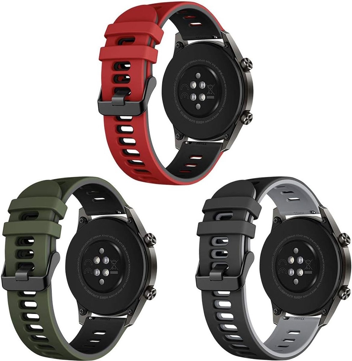 Zachte Silicium Horlogeband 22mm voor Huawei Watch GT2 Pro, Galaxy Watch en Gear Series - 3-pack Classic Stijl