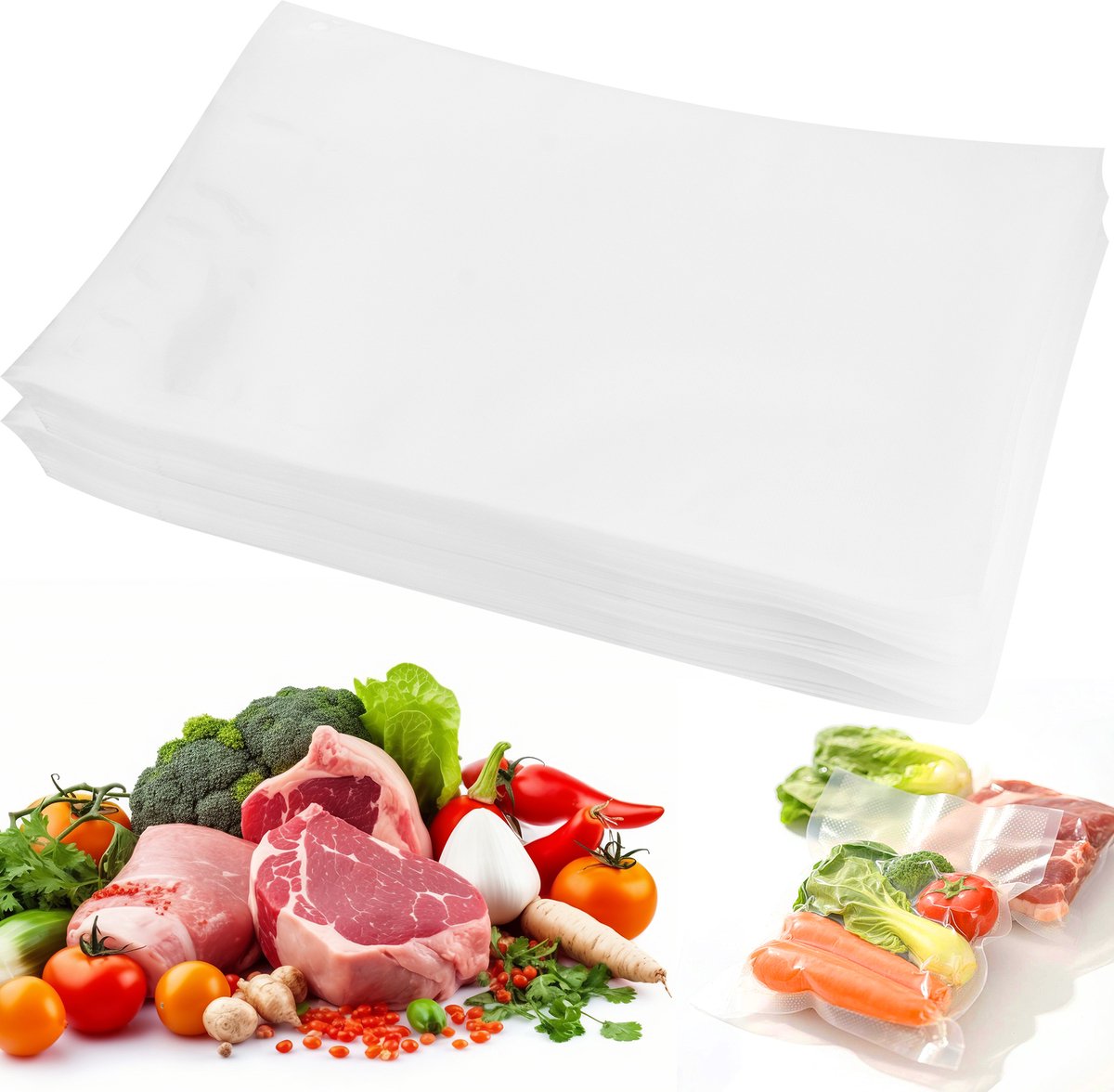 Lemlit Vacuümzakken 100 Stuks 25 x 35 cm - Reliëf Voedselvacuümzakken BPA-vrij - Diepvrieszakken voor Vacuümsealer Sous Vide en Voedselbewaring - Transparant