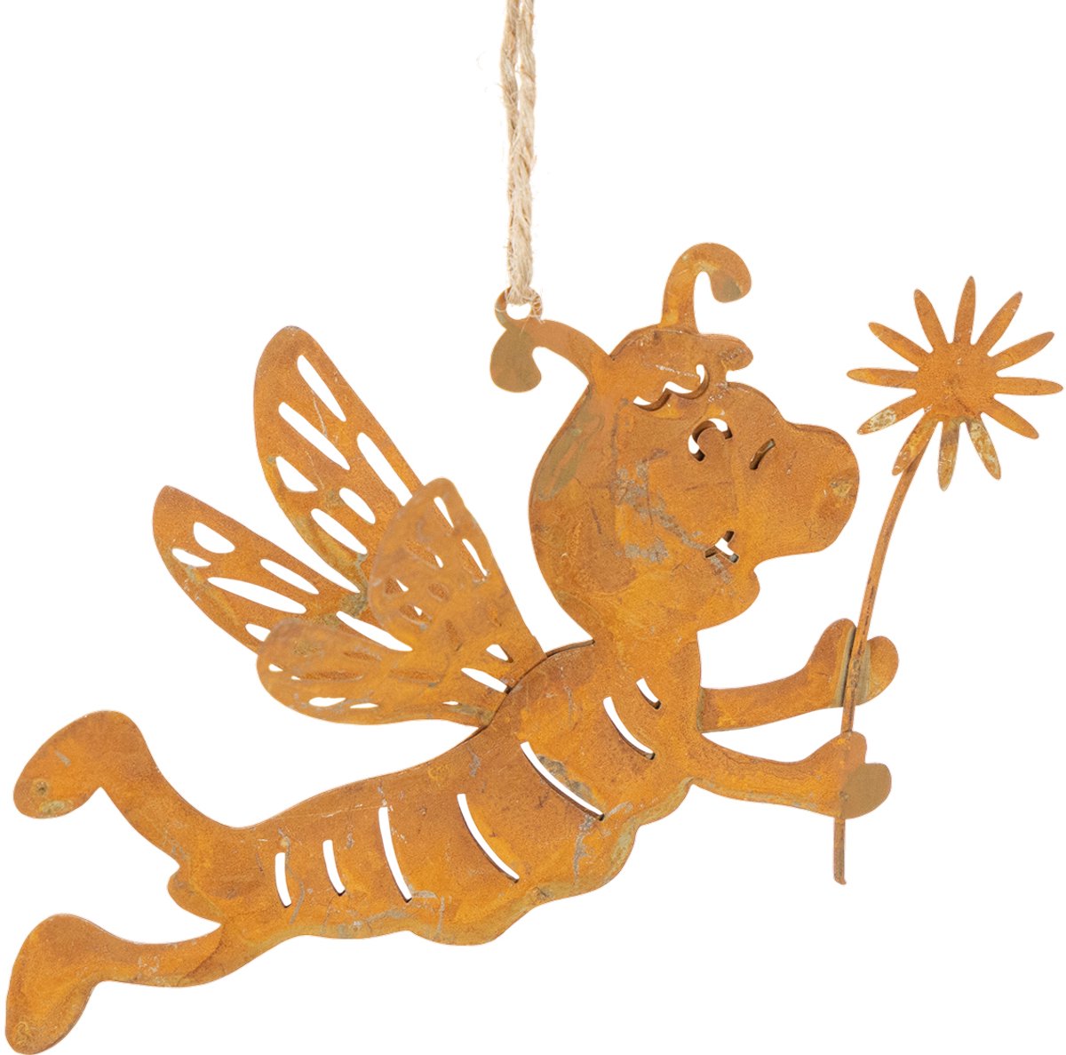 Hangende bijendecoratie, roestkleurig metaal, zomerdecoratie, 12 cm, 6