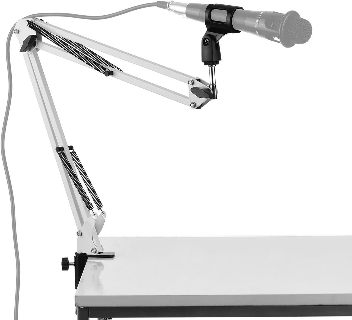 Microfoon Arm - Verstelbare Standaard - Podcasting Streamen - Robuuste Stalen Constructie - 4 kg Draagkracht - Wit