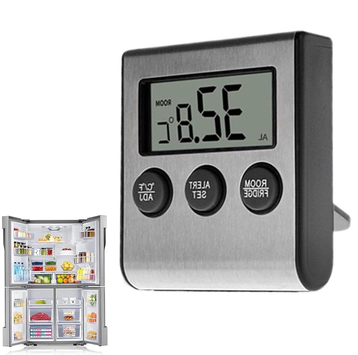 Digitale Temperatuurmeter - Vriezer Monitor - Voedselveiligheid Bewaken - Intelligente Alarmfunctie - 9.3 cm Lengte - Zwart