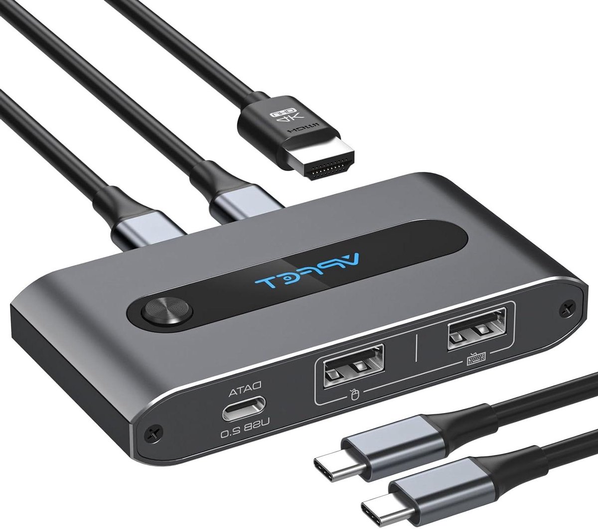 KVM Switch - 2 PC Monitor - Productiviteit Vergroten - 100W PD Laden - 4K 60Hz - Lichtgrijs