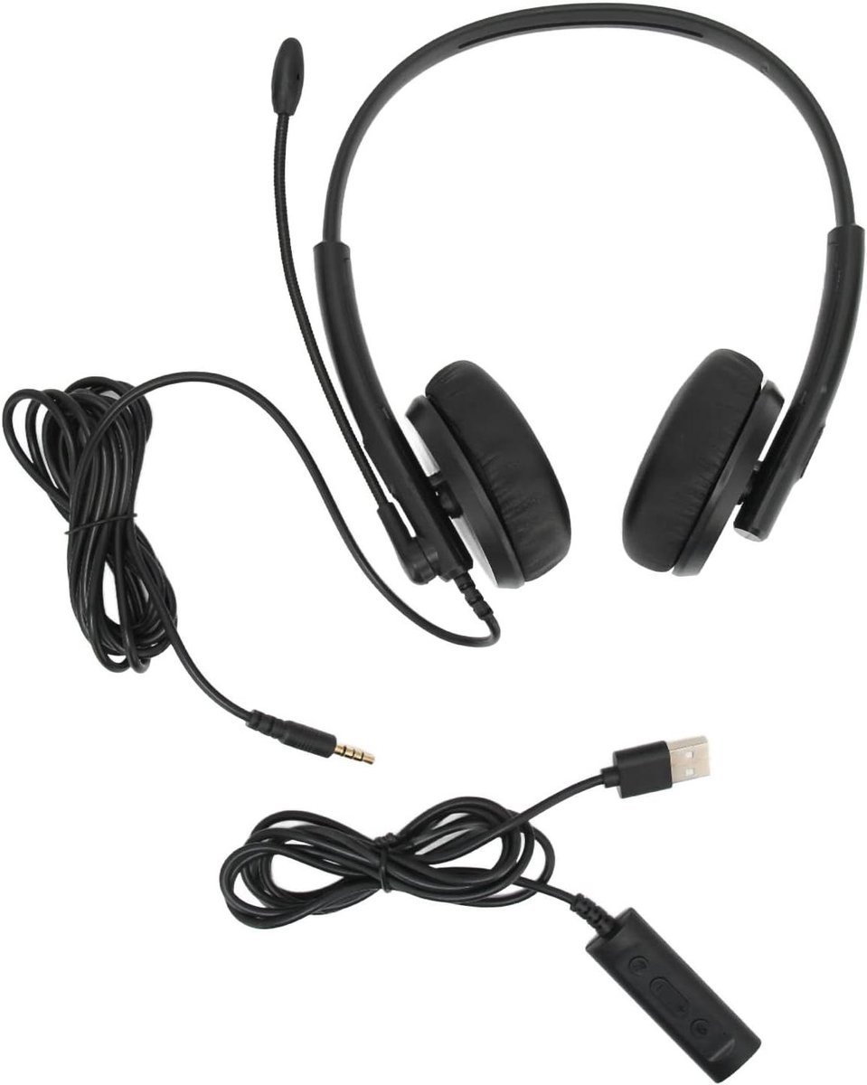 Computerheadset - USB headset - Heldere gesprekken - Ruisonderdrukkende microfoon - 1.9m snoer - Zwart