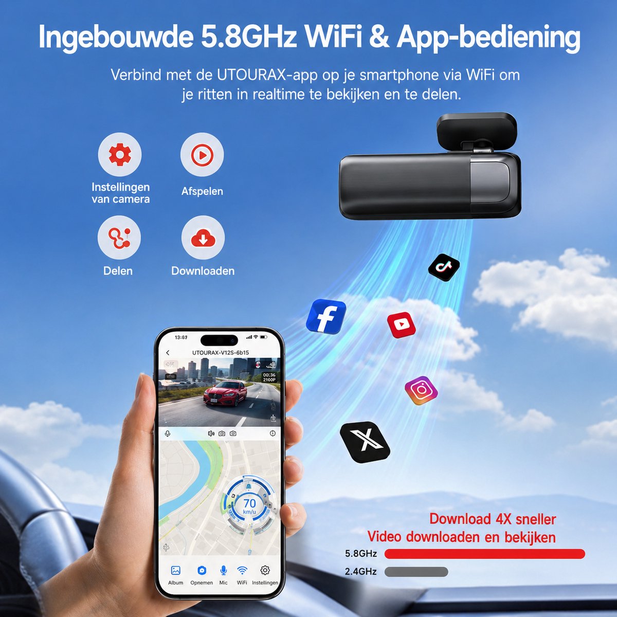 Vemera dashcam - dashcam voor auto - voor en achter camera - 4K - – foto 7