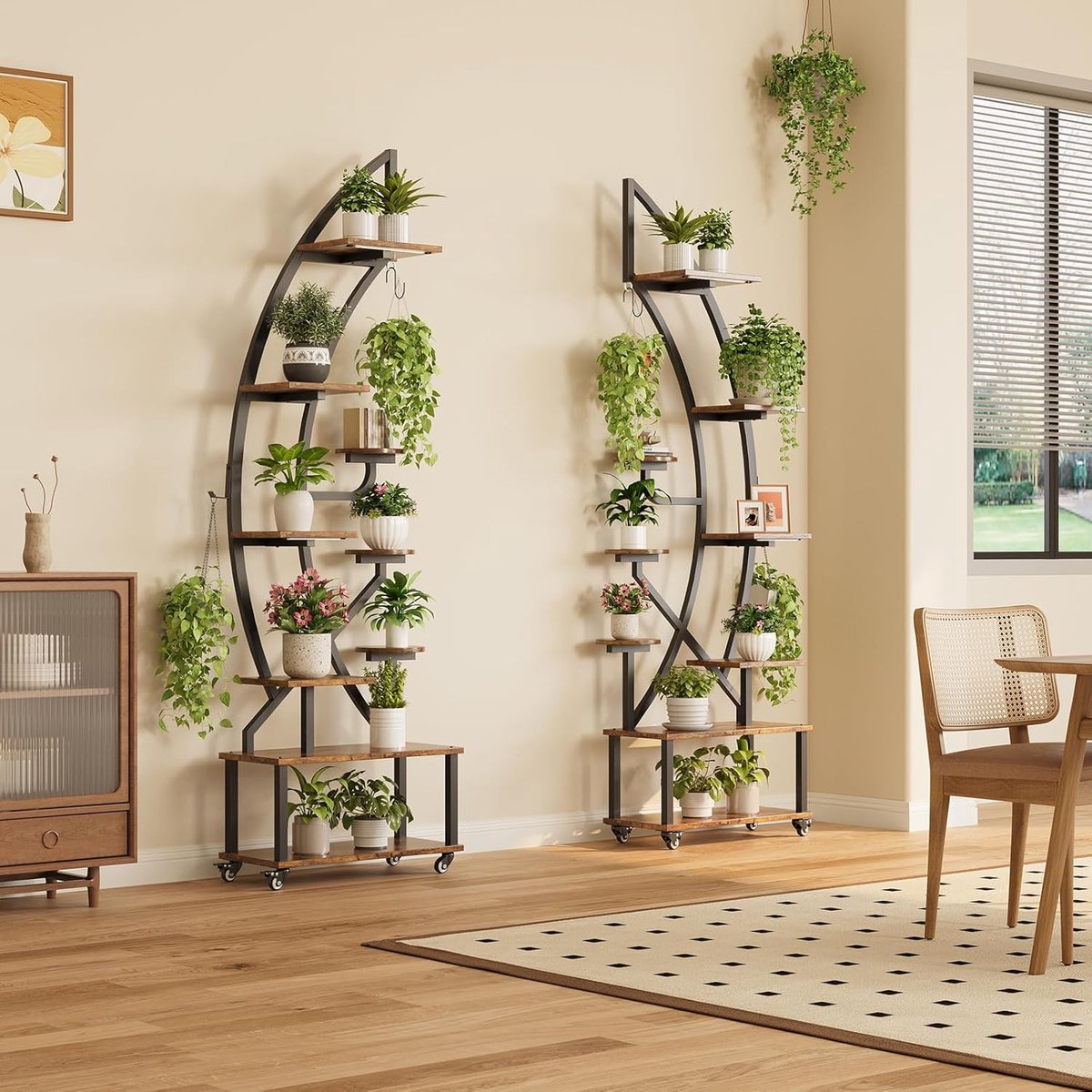 9-Tier Metal Plant Stand with Grow Lights and Wheels, 68" Tall Indoor Half-Moon Corner Shelf Rack – Multi-Level Display for Living Room, Patio, Office