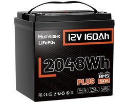Humsienk 12V 160Ah Plus LiFePO4-accu met 150A laagtemperatuurbeveiliging BMS – 2048Wh bruikbare energie voor campers en boten
