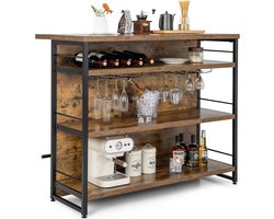 Huisbar Keukenbar - Bartafel Barmeubel - Drankjes Serveren - Met Wijnrek Glashouder - 120 x 60 x 101 cm