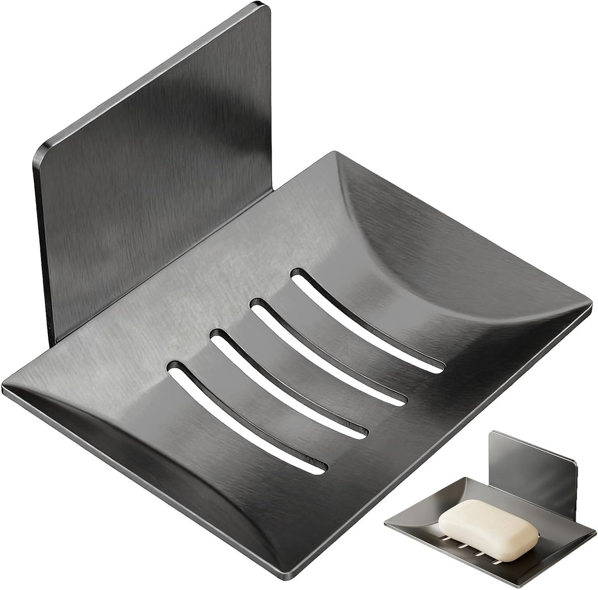 Thijox - Zeephouder zonder boren - Roestvrij staal zelfklevend zeepbakje voor douche, badkamer en keuken - Zwart, wandmontage, geschikt voor zeep, sha