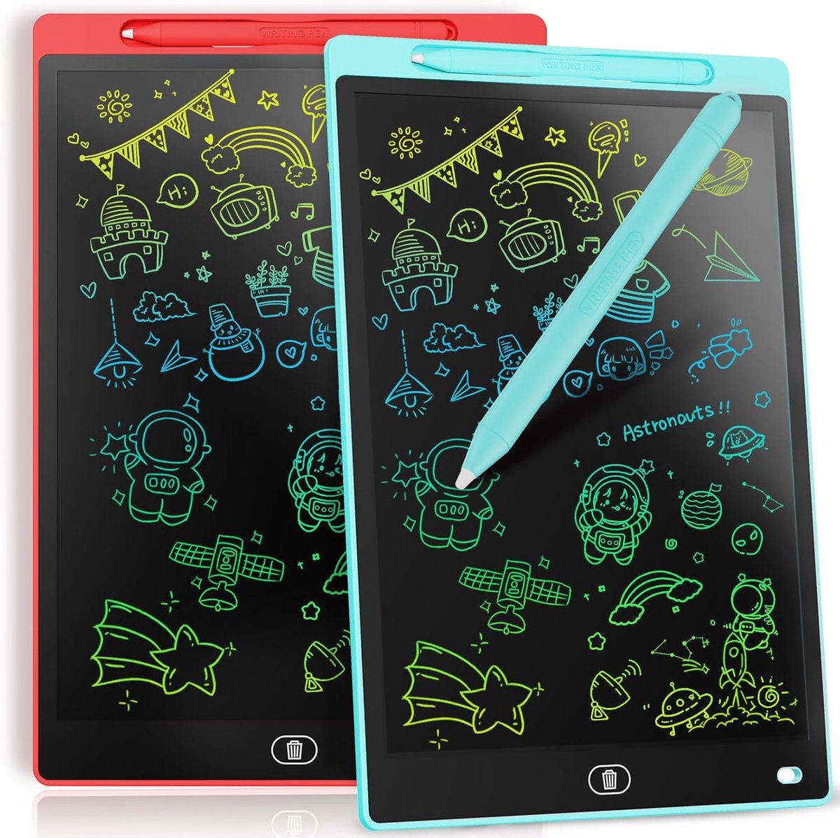Tekentablet - Tekentablet kinderen - LCD-tekentablet voor kinderen - Kleurenschermschrijftablet - Leren - Educatie - Kerstsokvulling - Kindercadeau - 8,5 inch - Leeftijd 3-12 - 2 stuks -Rood & lichtblauw