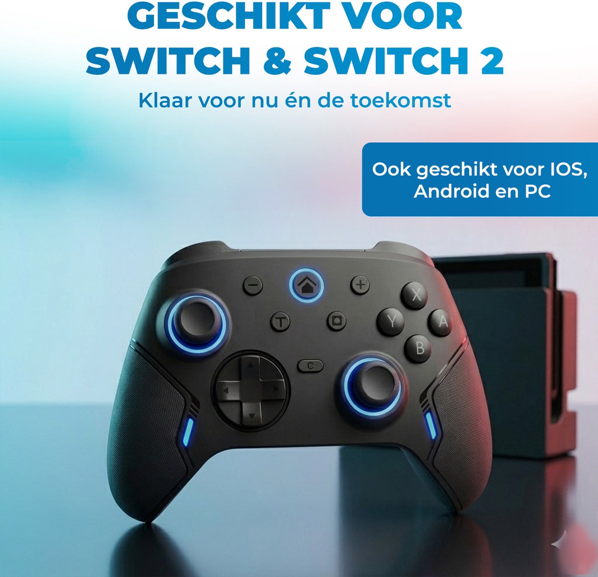 Draadloze Pro Controller - Geschikt voor Nintendo Switch en Nintendo Switch 2 - Macro Knoppen - RGB Verlichting - Hall Effect Joystick - Ergonomische Grip - Zwart – foto 5