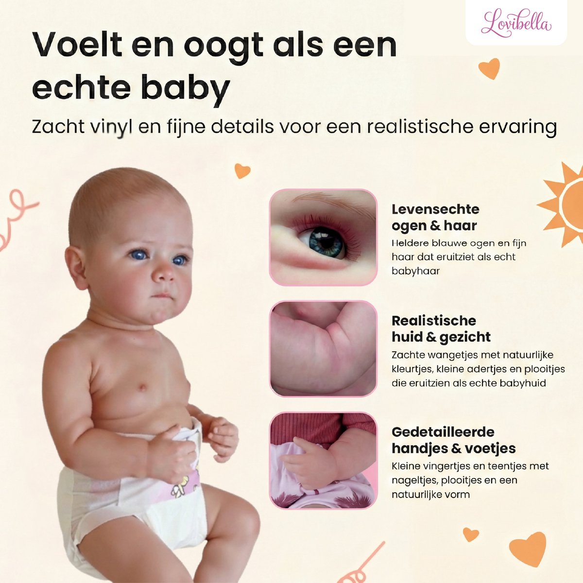 Lovibella® Nika Reborn Baby Pop Meisje - Levensechte Babypoppen - Dementie poppen - 45 cm - Complete Accessoires Set - Realistische Poppen - Zoals Echt - Zacht Vinyl - Doll Speelgoed 3 Jaar — afbeelding 3