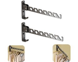 2 stuks kledinghanger - droogrek - kledingopslagrek - wandmontage - inklapbaar - geen boren nodig - opbergaccessoires - geschikt voor binnen, buiten, balkon (zwart, 34*13cm)