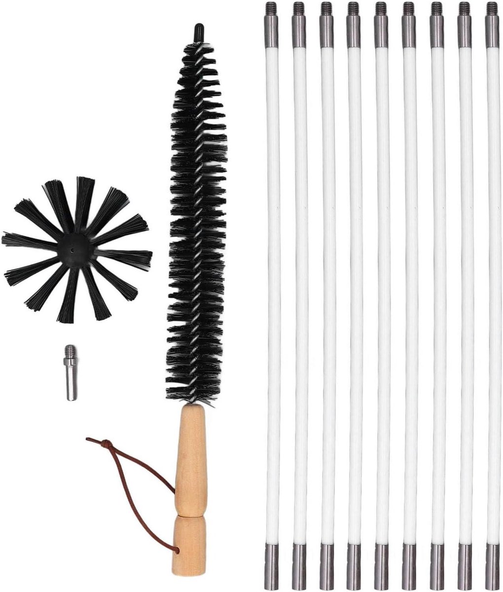 Schoorsteenvegerset Nylon - Haardborstel Set - Schoorsteen Reinigen - Flexibele Staven - 9 Staven - Zwart