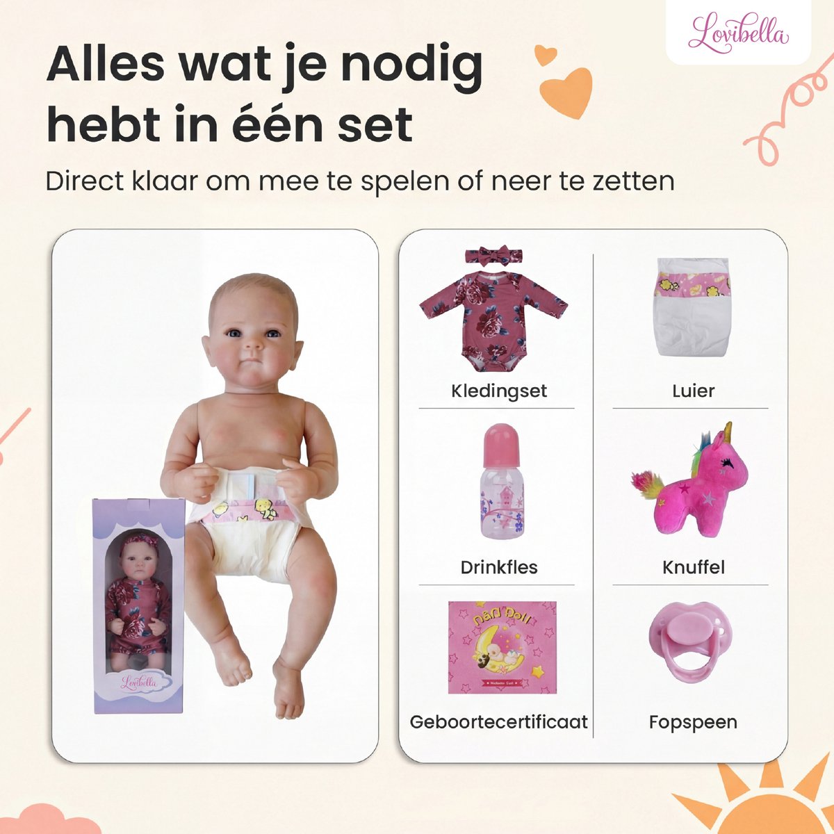 Lovibella® Nora Reborn Baby Pop Meisje - Levensechte Babypoppen - Dementie poppen - 45 cm - Complete Accessoires Set - Realistische Poppen - Zoals Echt - Zacht Vinyl - Doll Speelgoed 3 Jaar — afbeelding 5