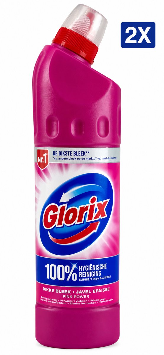 Glorix WC Powergel Pink Flower 750 ml - Set van 2 Flessen (1.5 L Totaal) - Toiletreiniger met Anti-Kalk Werking - Werkt ook Onder Water - Frisse Bloemengeur - Voordeelverpakking
