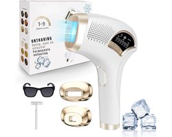 TIM® Laser Ontharingsapparaat – Haarverwijderaar IPL Technologie – Ontharingsapparaat Met 9 Energieniveaus - Epileerapparaat Voor Vrouwen – Inclusief Scheermesje en Beschermbril - Wit - 24cm x 21cm x 7cm