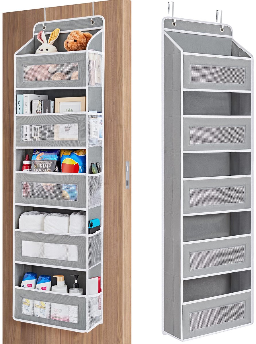 Hangend opbergrek met 5 planken voor aan de deur - Inclusief 5 planken en 5 zijvakken van gaas - Ontwerp met meerdere compartimenten - Ideaal voor badkamers, slaapkamers, kinderkamers en keukens