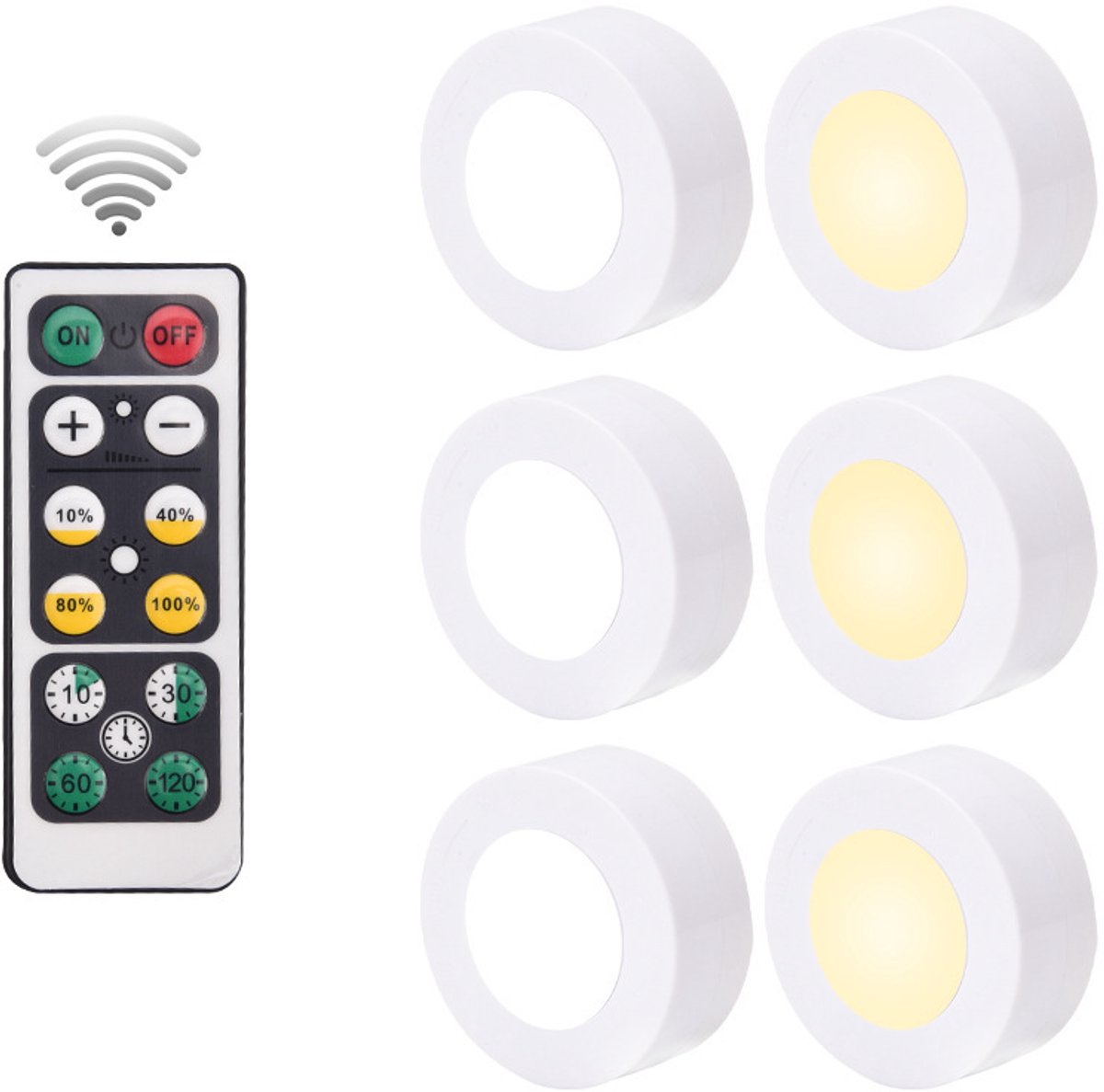 Oneay Creatief nachtlampje met afstandsbediening en sensor — Enkelkleurig LED-pucklampje met 'tik-om-in-te-schakelen'-functie, voor slaapkamers, kledingkasten, nachtkastjes en kastjes