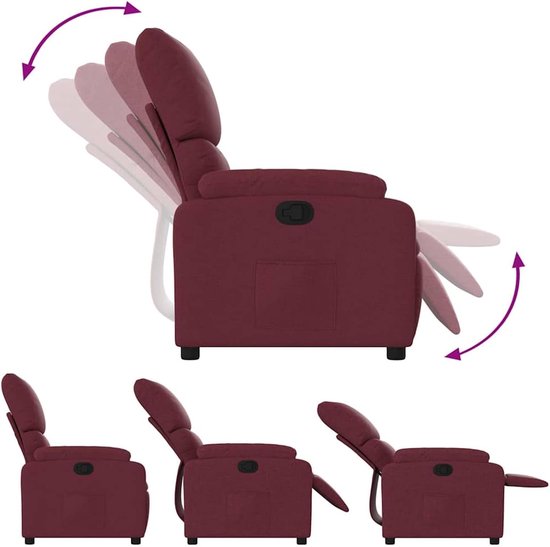 Relaxstoel stof - Comfortabele stoel - Ontspannen thuis - Traploos verstelbaar - 75 x 145 cm - Wijnrood — afbeelding 3