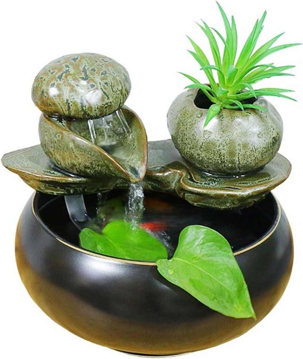 XJBTBA Tafelbladfontein Rustieke stijl Keramische cycluswaterfontein Desktop Kleine ornamenten Thuis Woonkamer TV-kast Decoratief meubilair Decorfonteinen