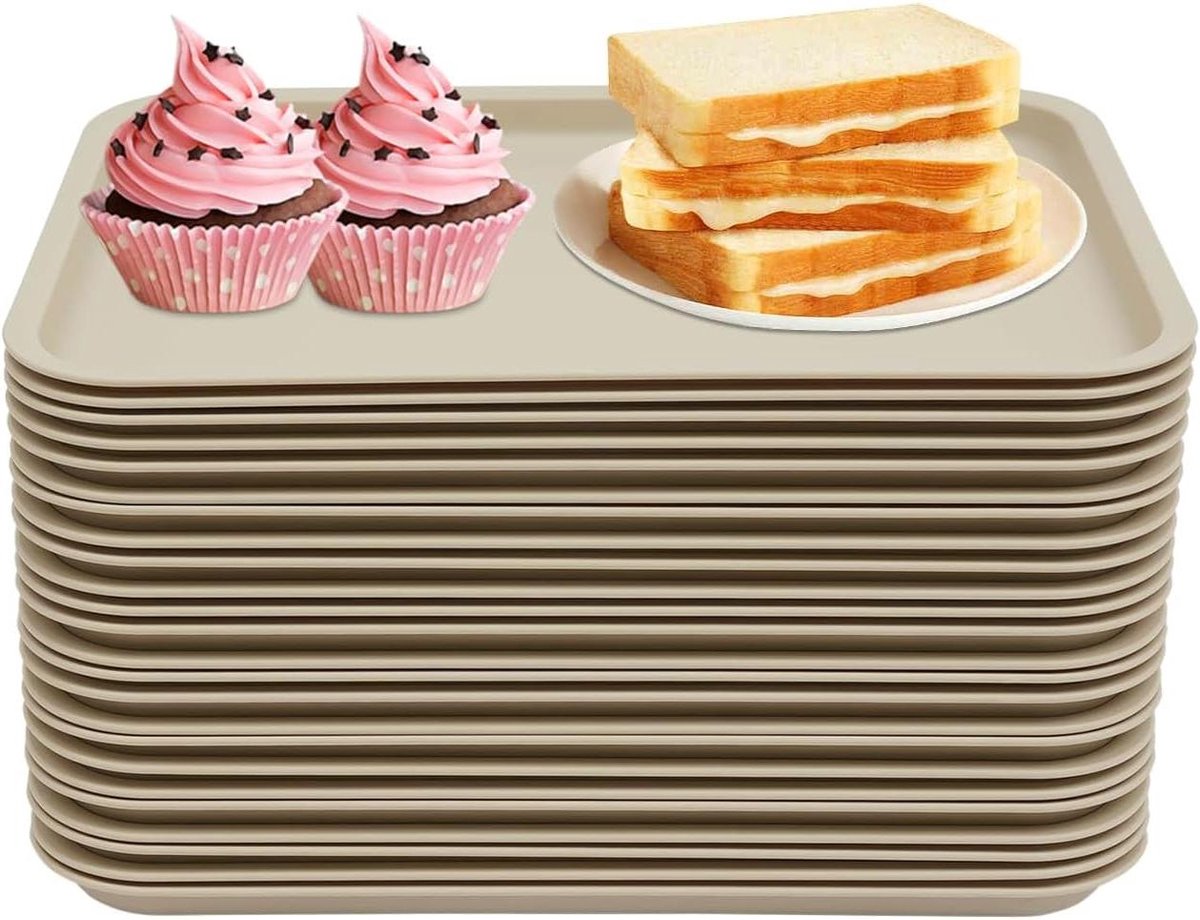 Dienbladen Set - Serveerschalen PP - Eten Serveren - Antislip Oppervlak - 24 Stuks - Kaki