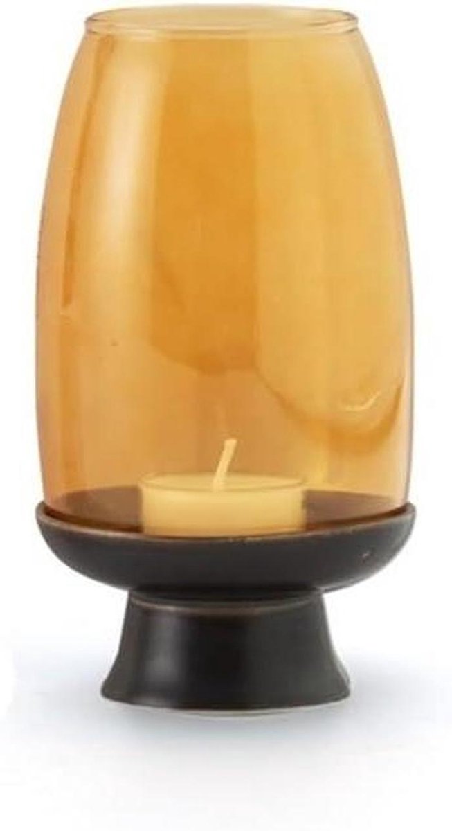 Kaarshouder Kandelaar - Keramiek Glas - Sfeer Creëren - Vintage Design - Hoogte 16.2 cm - Naturel