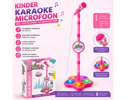 Kinder Karaoke Microfoon met Standaard – Verstelbaar – Licht & Muziek – Roze – Speelgoed Microfoon voor Kinderen