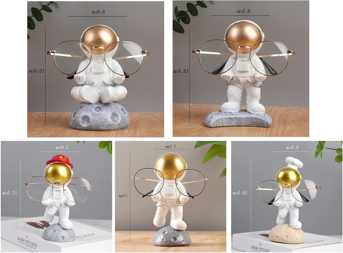 Bril Stand - Brillenhouder Astronaut - Bureau Decoratie - Hars Materiaal - Maat 04 - Wit